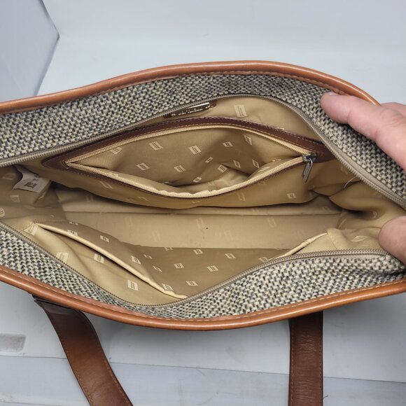 Hartmann Grey Tweed Leather Trim Shoulder Classic Business Bag 13x17x7 Briefcase - Picture 8 of 16